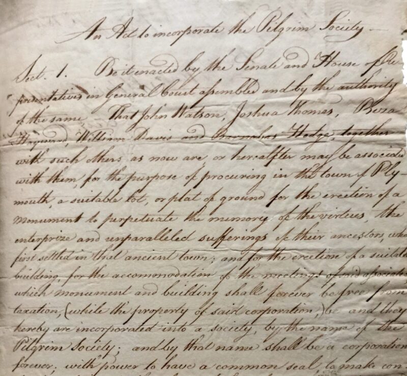 Charter of the Pilgrim Society -1820