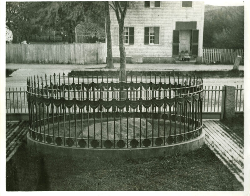 Plymouth Rock in front of Pilgrim Hall