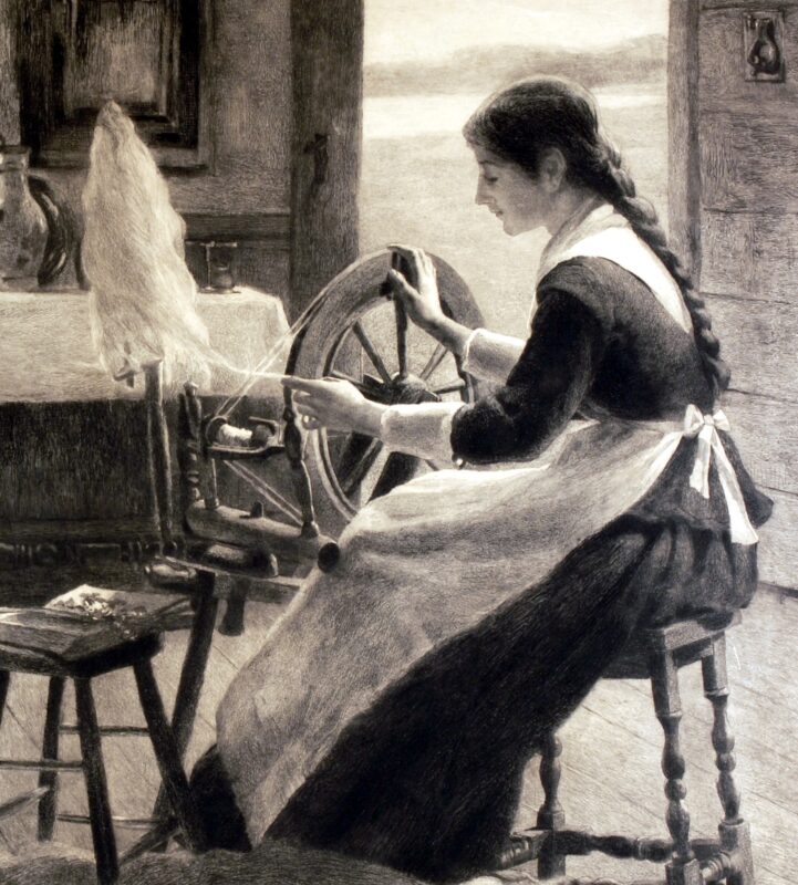 Priscilla at spinning wheel