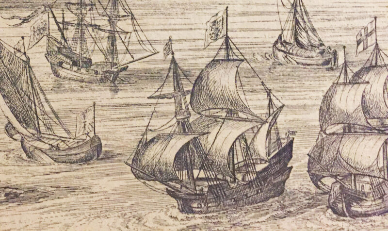 Map of London with Ships on Thames