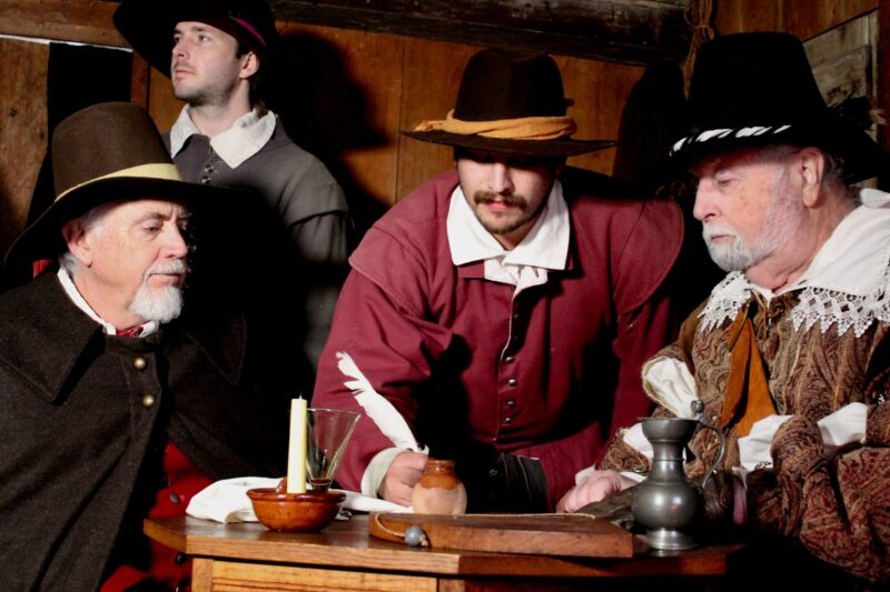 Pilgrim Men signing Mayflower Compact