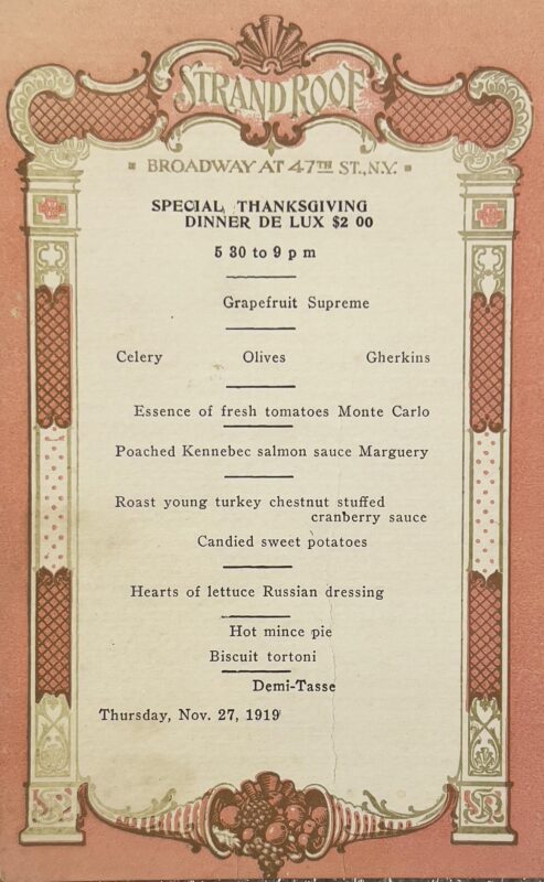 Pilgrim Hall Baker Collection Strand Menu