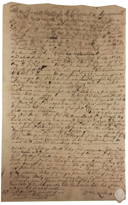 PIlgrim Hall Museum - Agreement 1729 Sale of Euro & Johnno