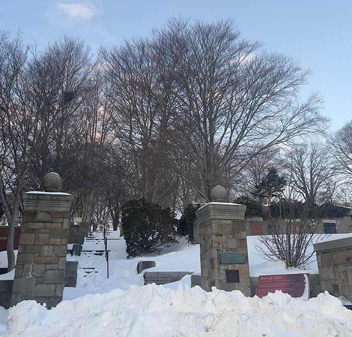 Burial Hill, Plymouth MA, in the snow