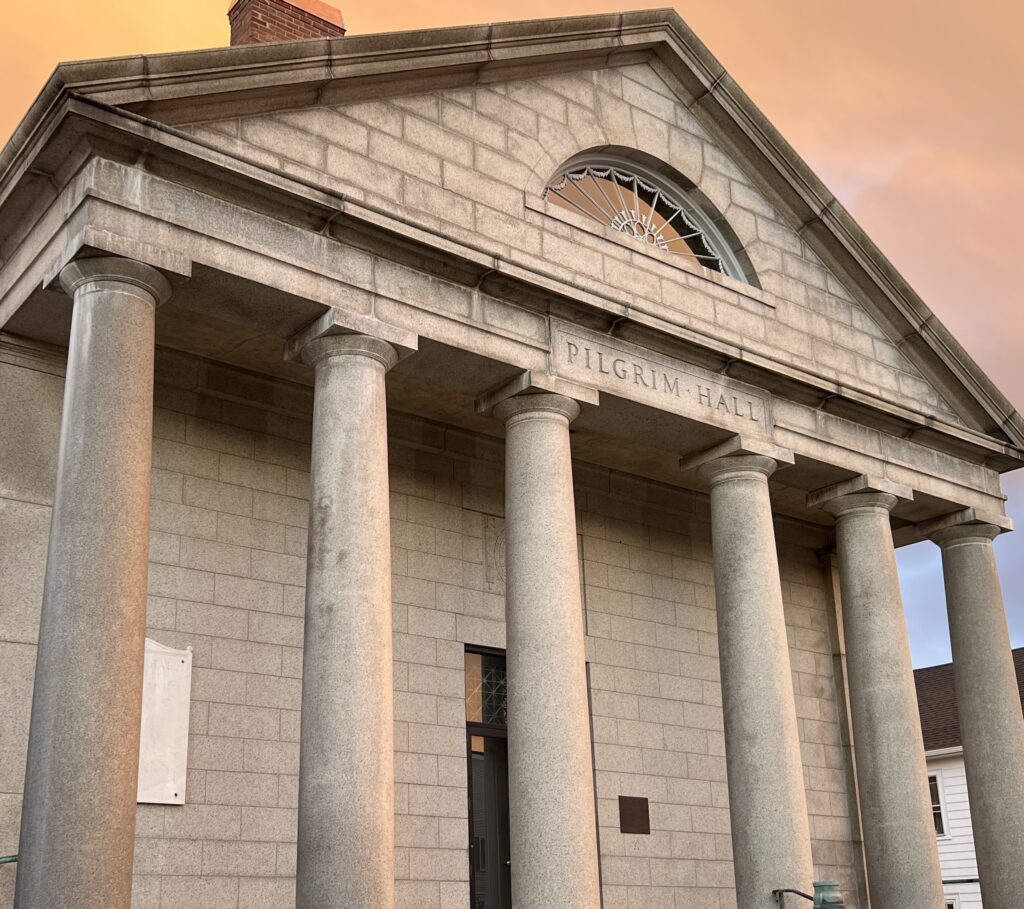 PIlgrim Hall Museum with Orange Sky